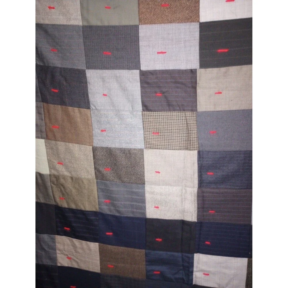 Handmade Block Quilt Blanket Fabric Hand-Tied 85